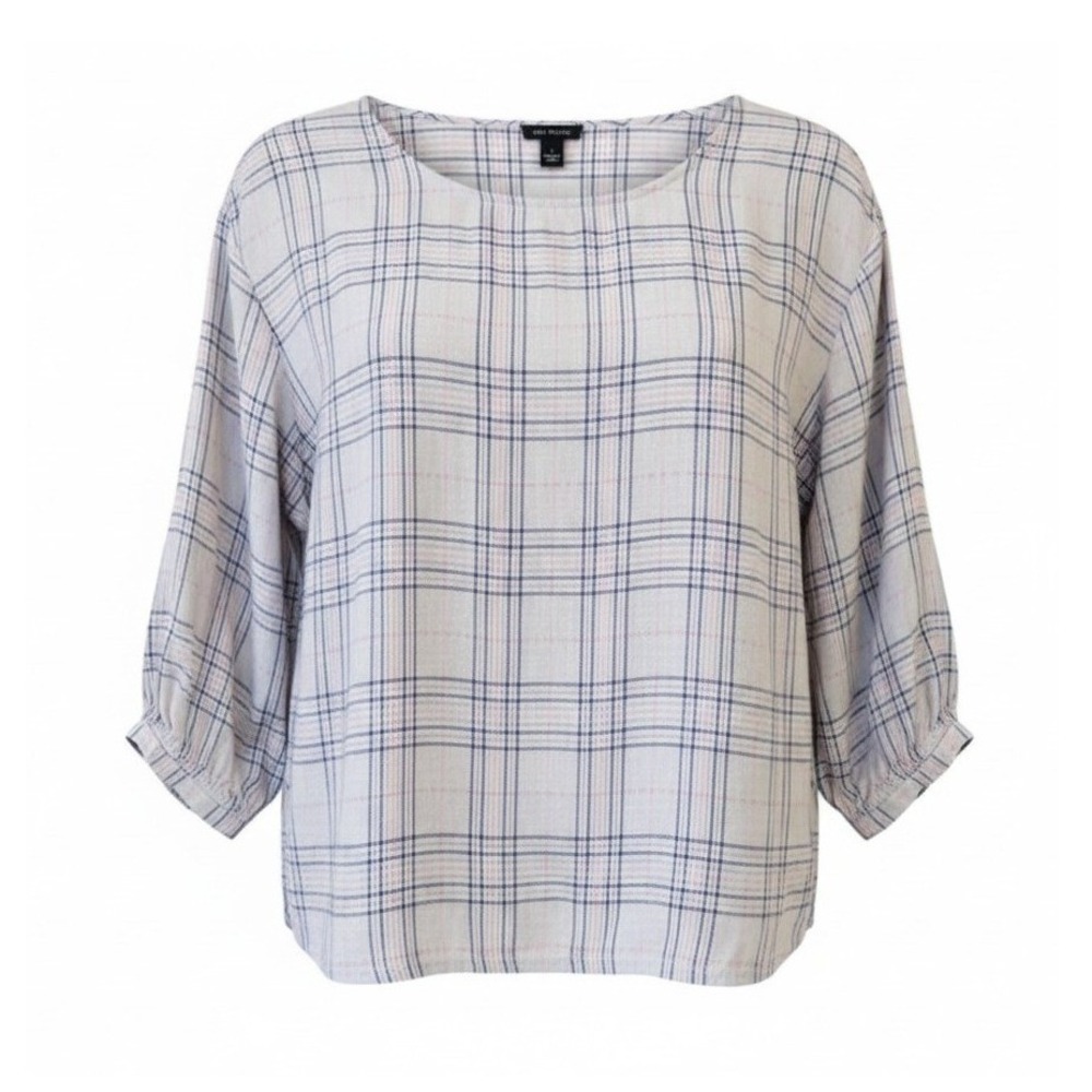 Ann Taylor Womens Plaid Puff Sleeve Blouse Rayon Office Business Casual Size S